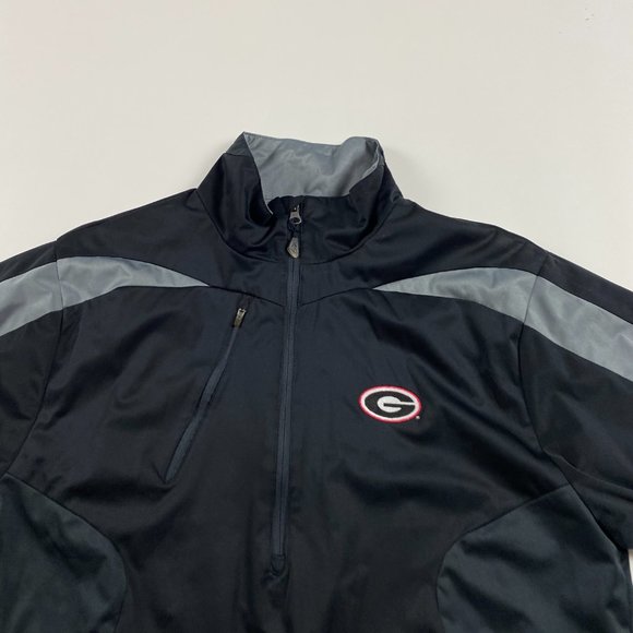 Antigua Georgia Bulldogs 1/2 Zip Jacket Mens Medium Black Windbreaker Foolball - Picture 2 of 9